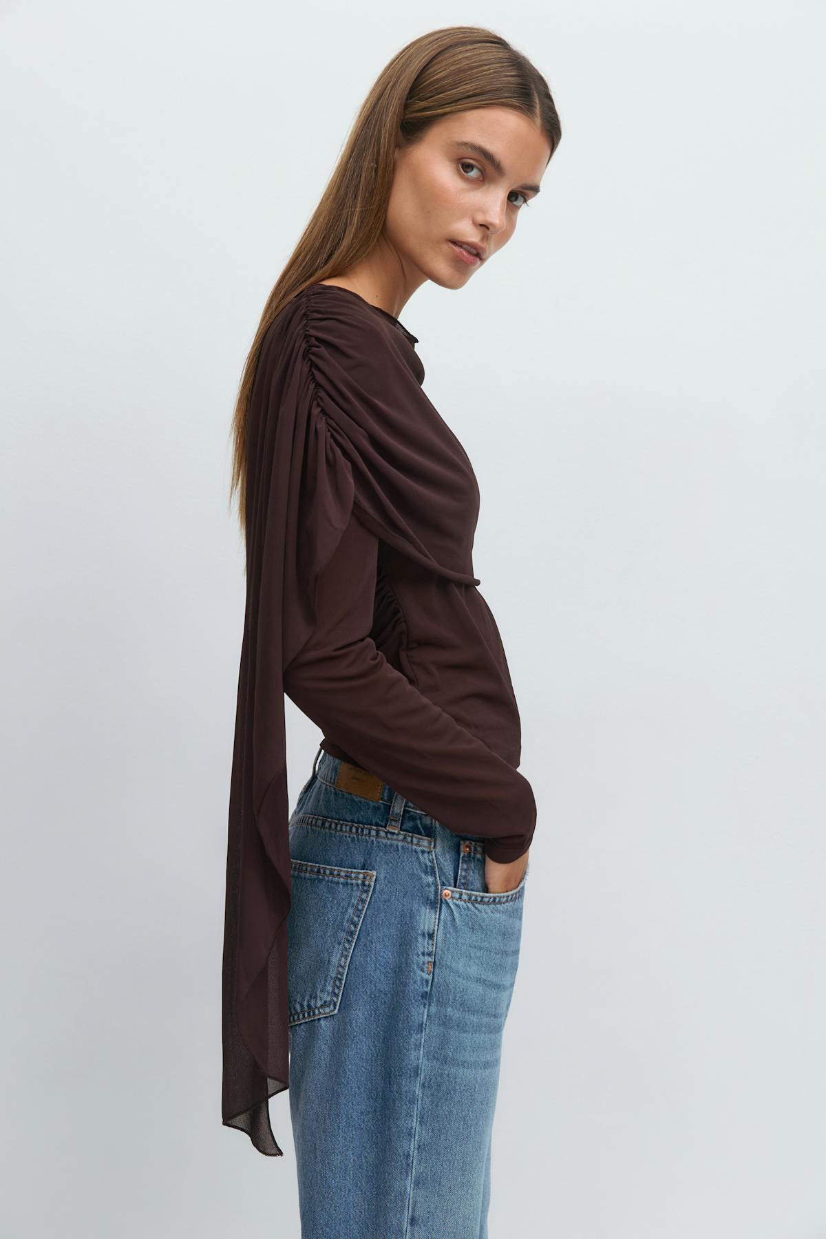 Long sleeve shawl top - Chocolate plum