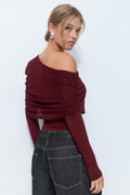 Off shoulder mesh top - Bordeaux