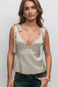 14+ satin tie top - Jaune clair