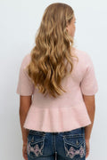 Y knitted peplum top - Primrose pink