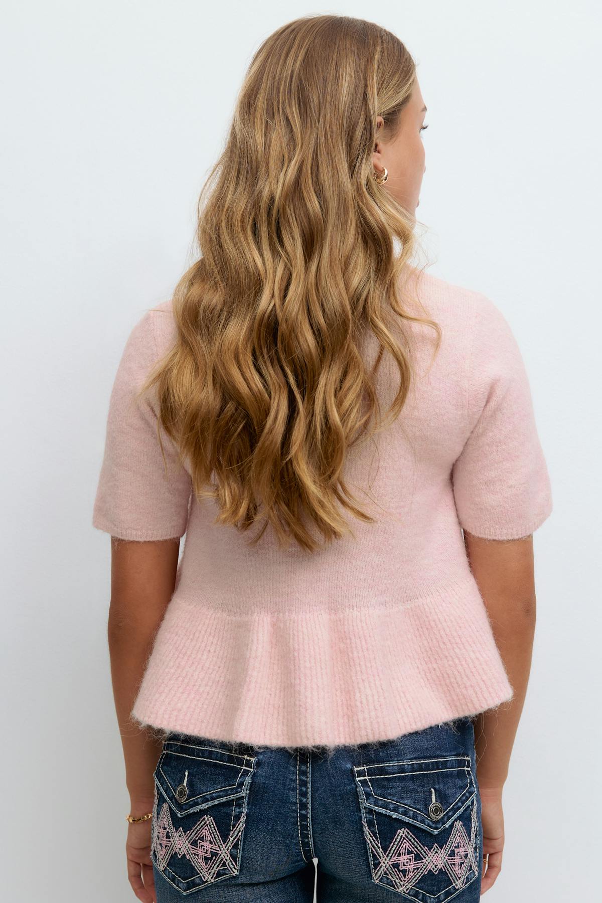 Y knitted peplum top - Primrose pink