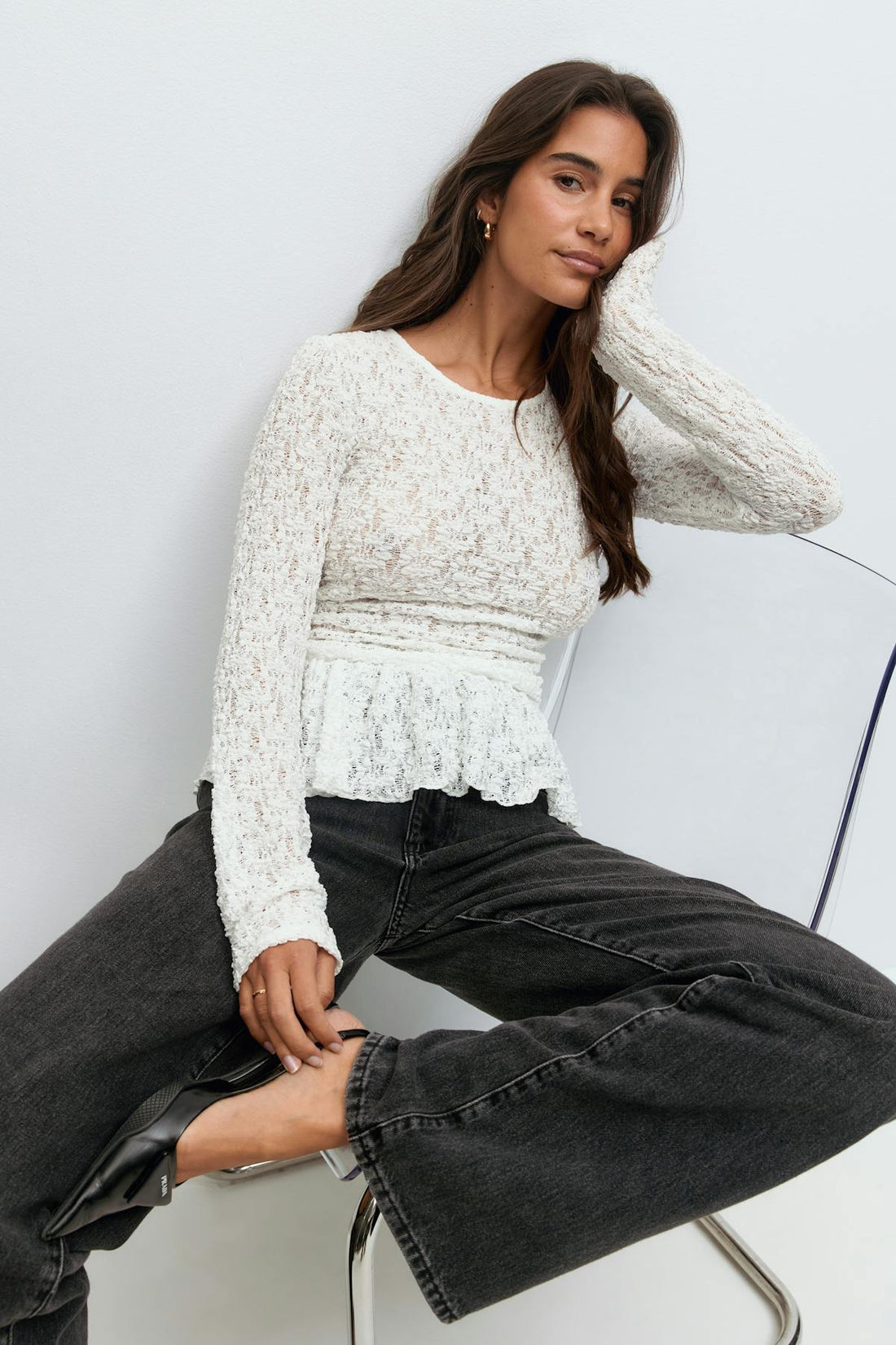 Lace peplum top - Blanc cassé