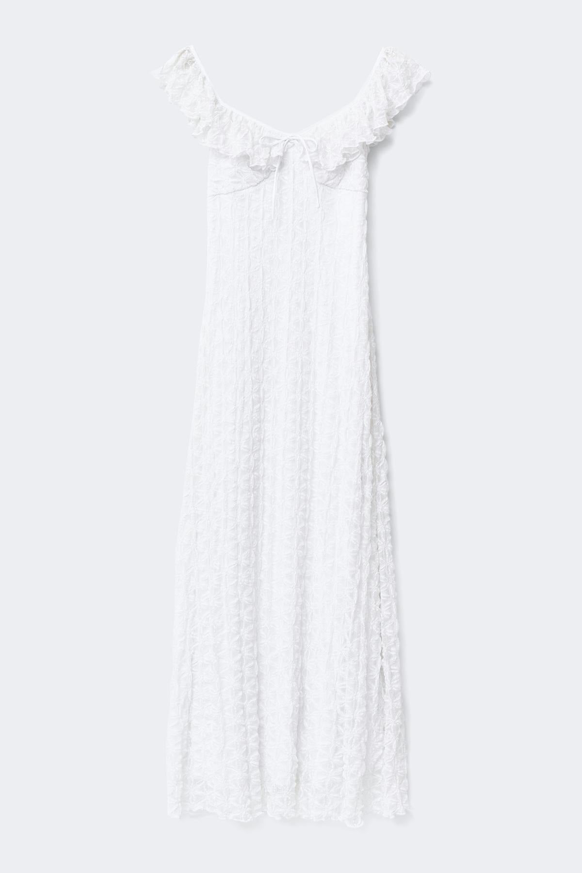 Lace frill maxi dress - Blanc cassé