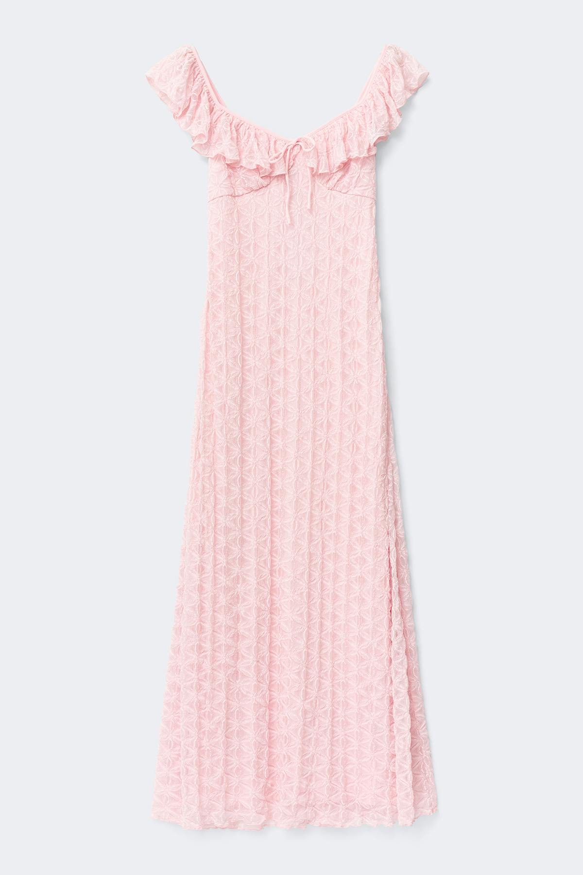 Lace frill maxi dress - Pink dogwood