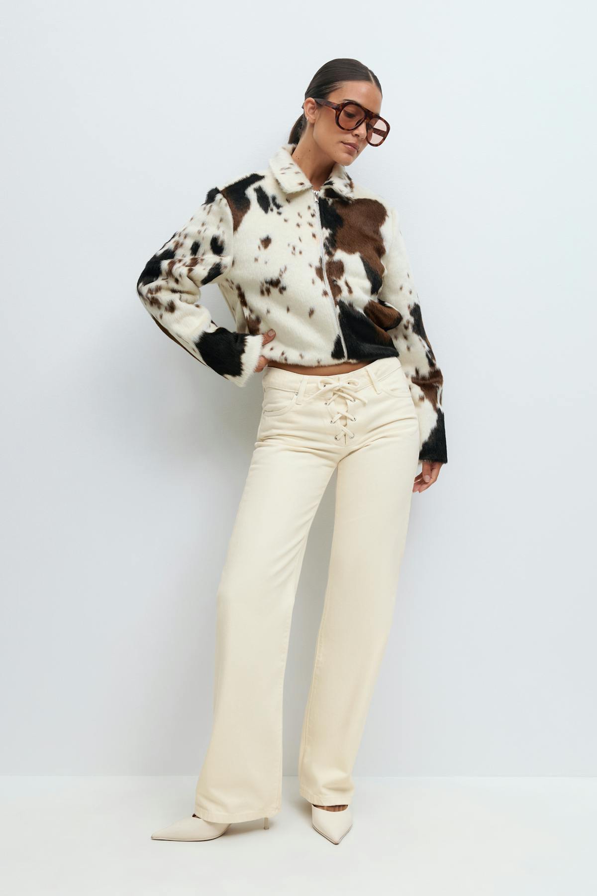 Lacing jeans - Blanc cassé