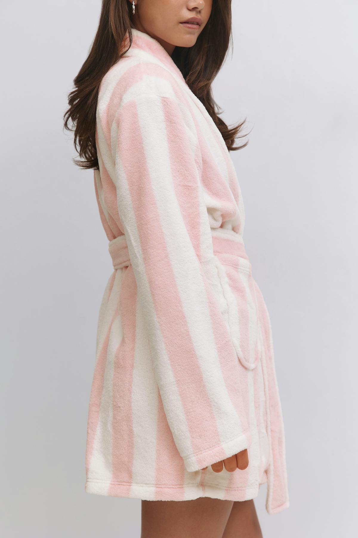 Y fleece robe - Pink/stripe