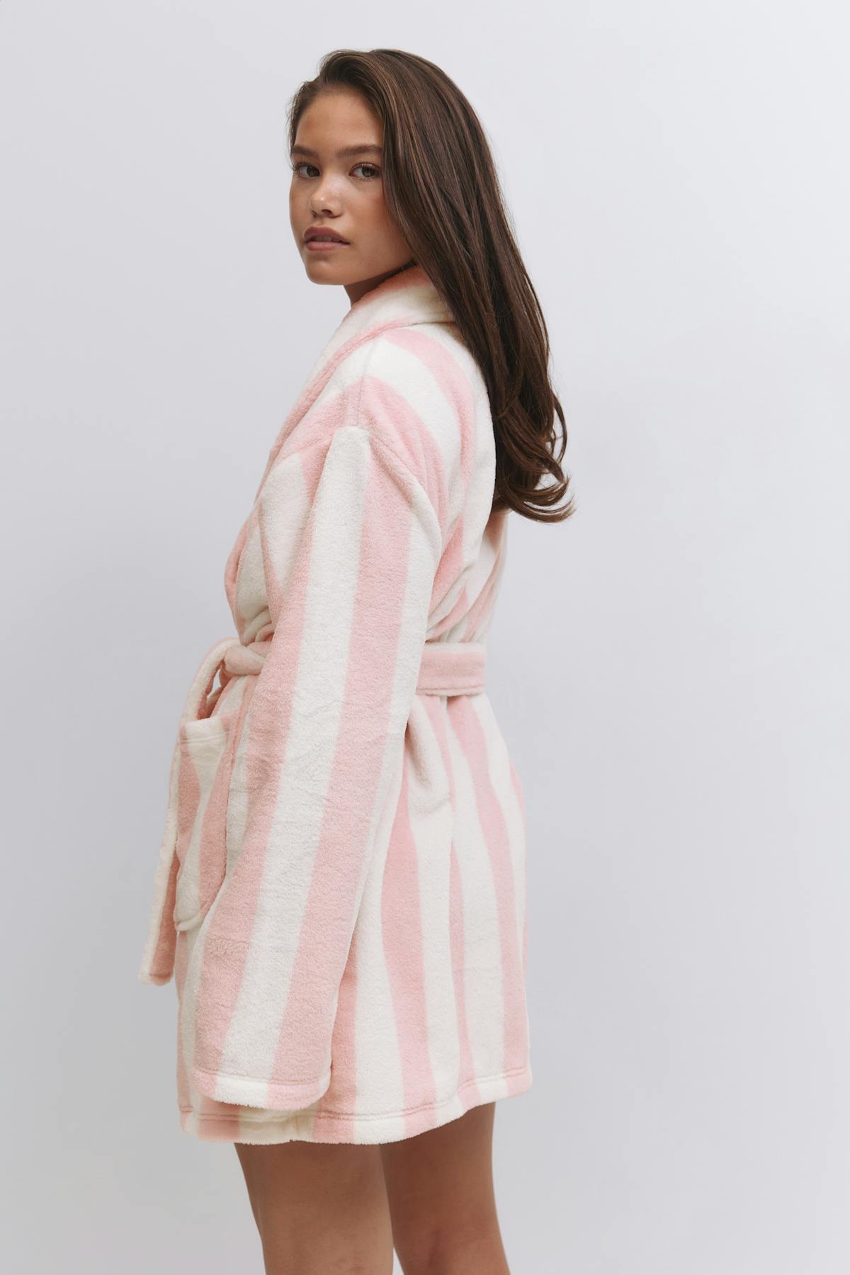 Y fleece robe - Pink/stripe