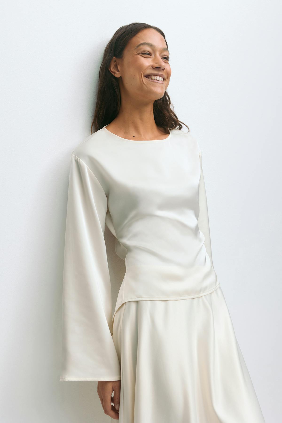Open back satin blouse - Creme