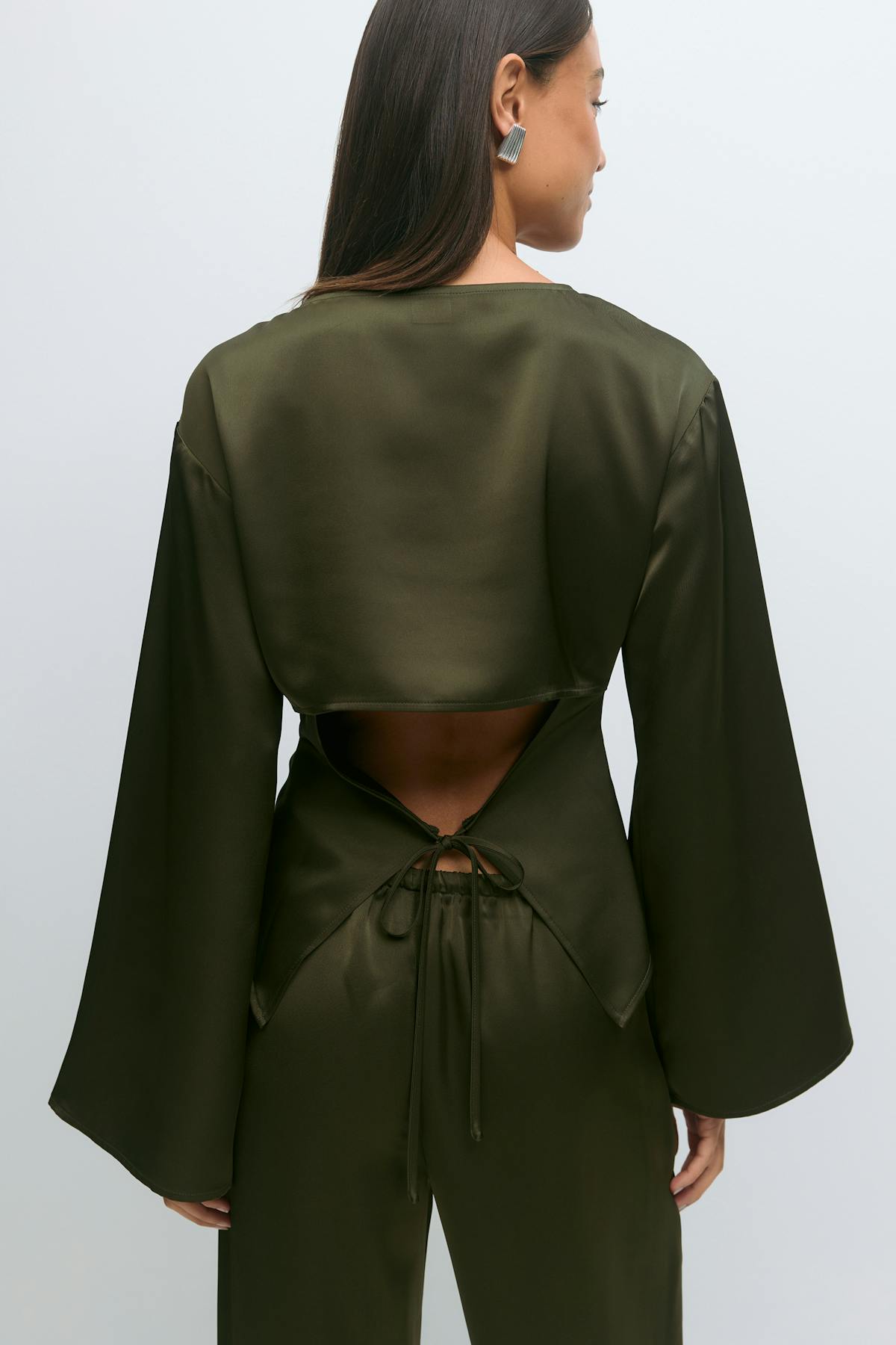 Open back satin blouse - Marron foncé