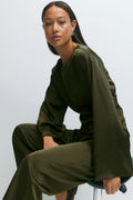 Open back satin blouse - Khaki green