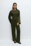 Open back satin blouse - Khaki green