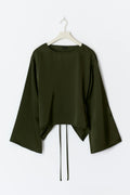 Open back satin blouse - Khaki green