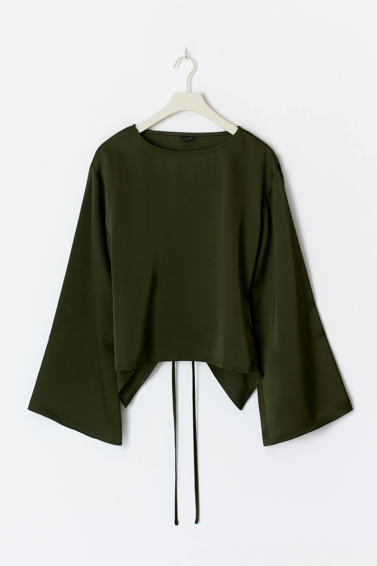 Open back satin blouse - Khaki green