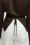 Open back satin blouse - Marron foncé