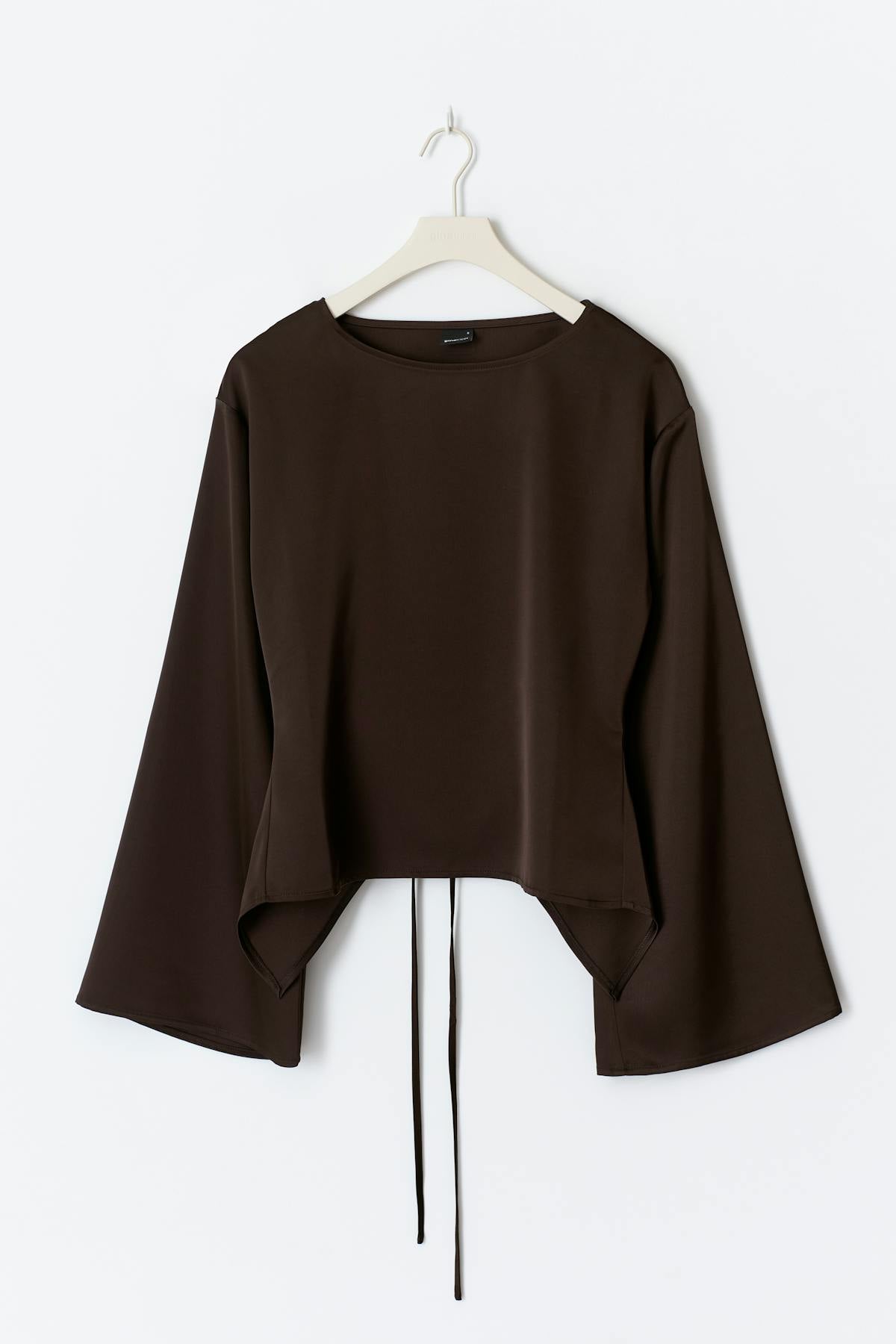 Open back satin blouse - Marron foncé