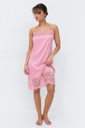 Loungewear satin lace dress - Bleached mauve