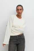 Textured wide sleeve top - Crème