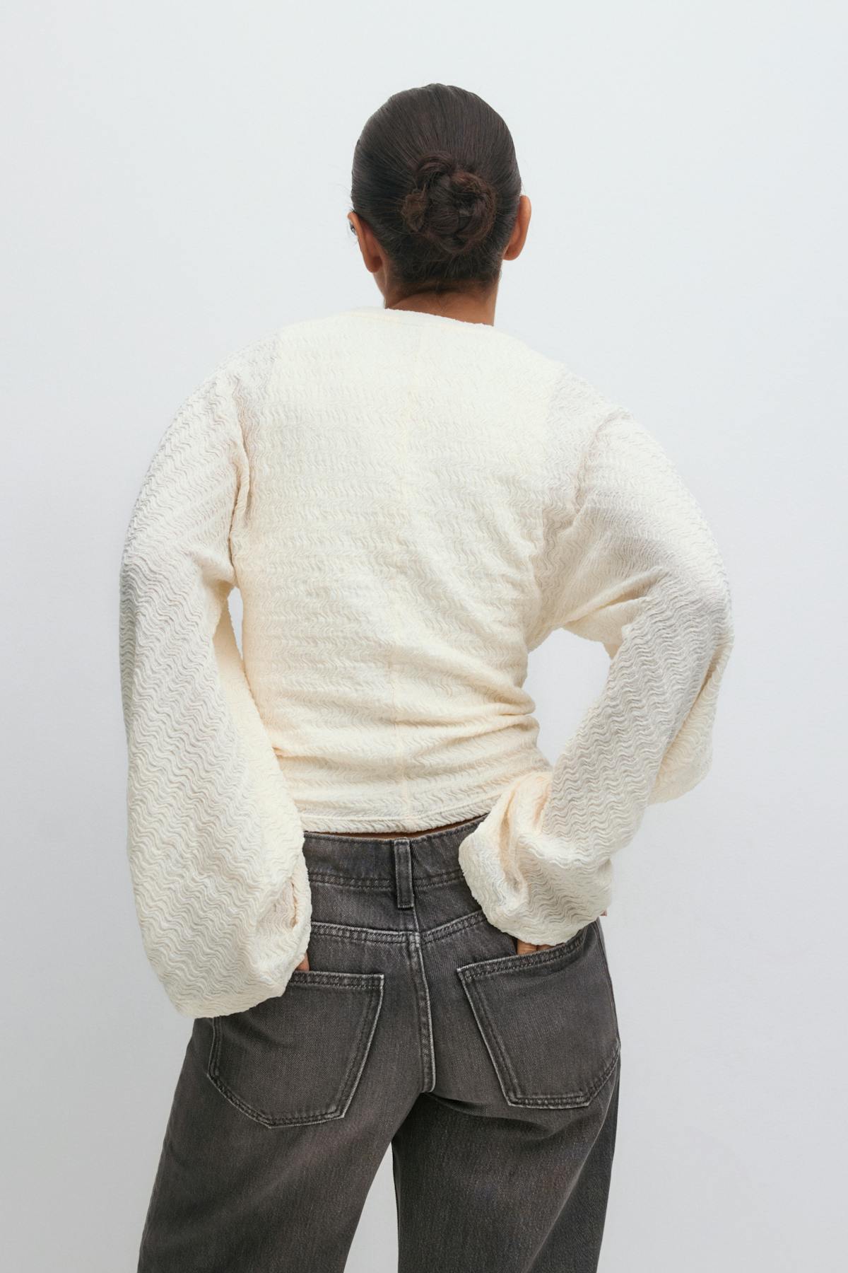 Textured wide sleeve top - Crème