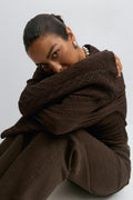 Textured wide sleeve top - Seal brown