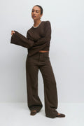 Textured wide sleeve top - Seal brown