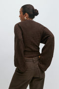 Textured wide sleeve top - Seal brown