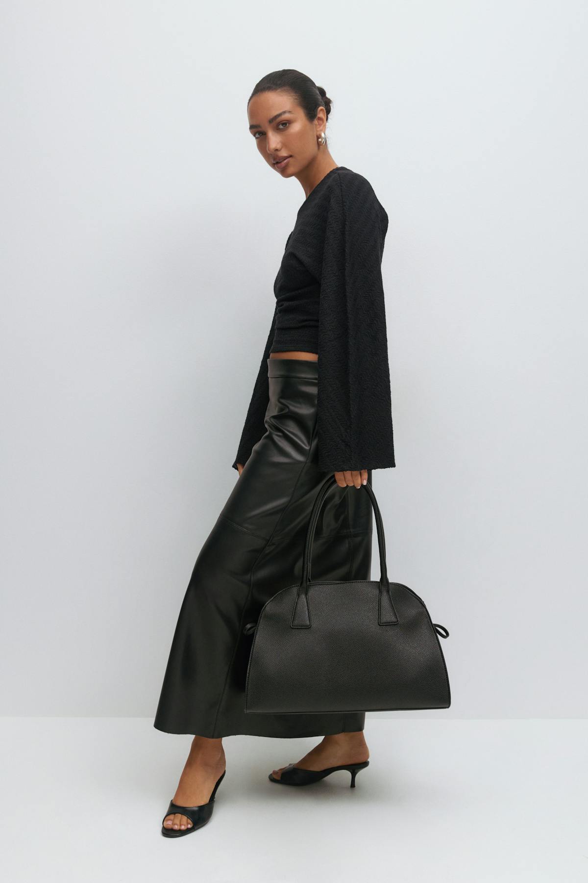 Textured wide sleeve top - Noir