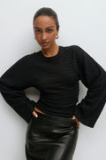 Textured wide sleeve top - Seal brown