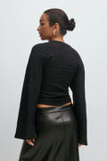 Textured wide sleeve top - Seal brown