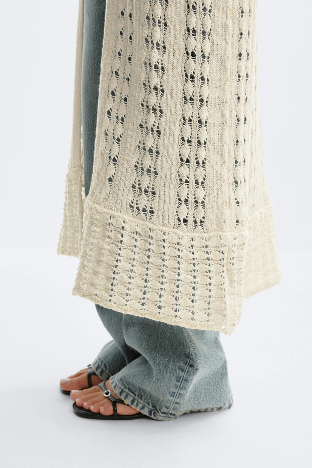 Knitted crochet dress - Crème