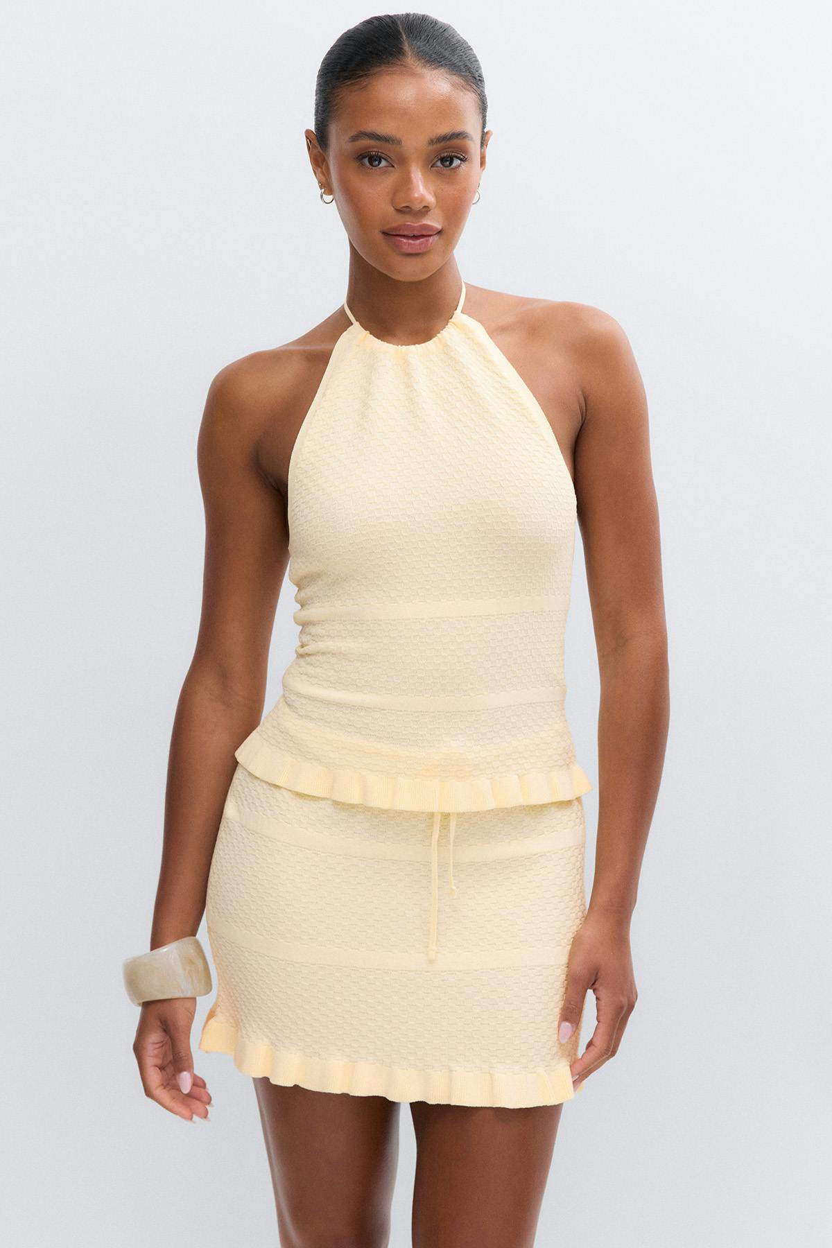 Knitted frill skirt - Vanilla yellow