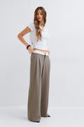 Mid wide pleated trousers - Beige