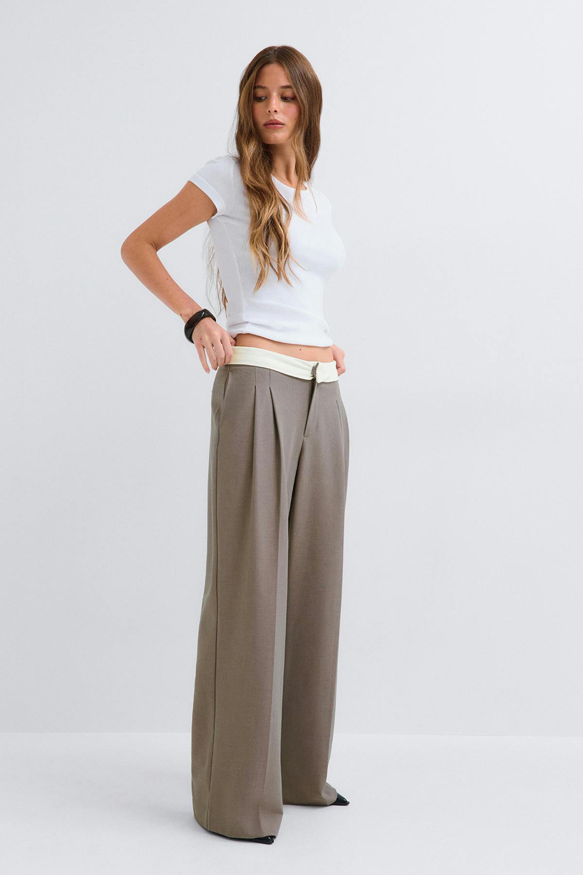 Mid wide pleated trousers - Beige