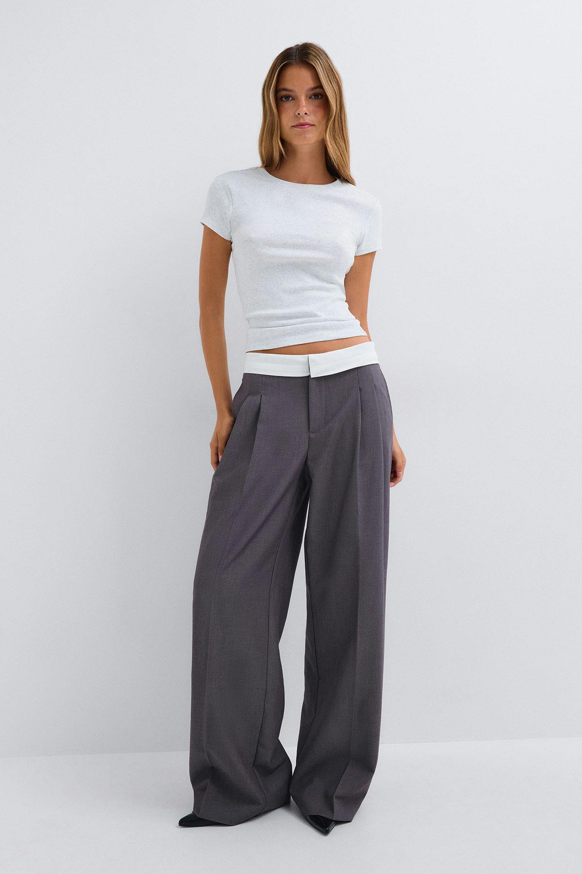Mid wide pleated trousers - Beige foncé