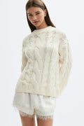 Chunky knitted cable sweater - Ballet slipper