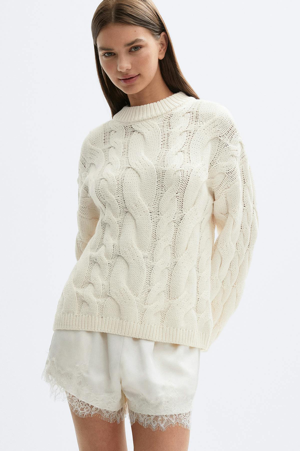 Chunky knitted cable sweater - Ballet slipper