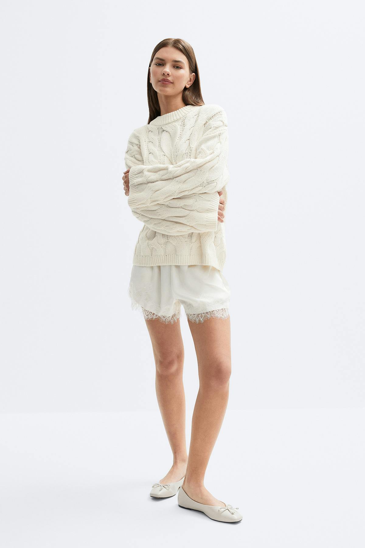 Chunky knitted cable sweater - Ballet slipper