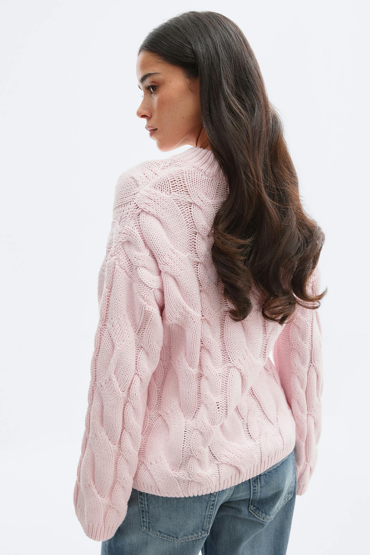 Chunky knitted cable sweater - Ballet slipper