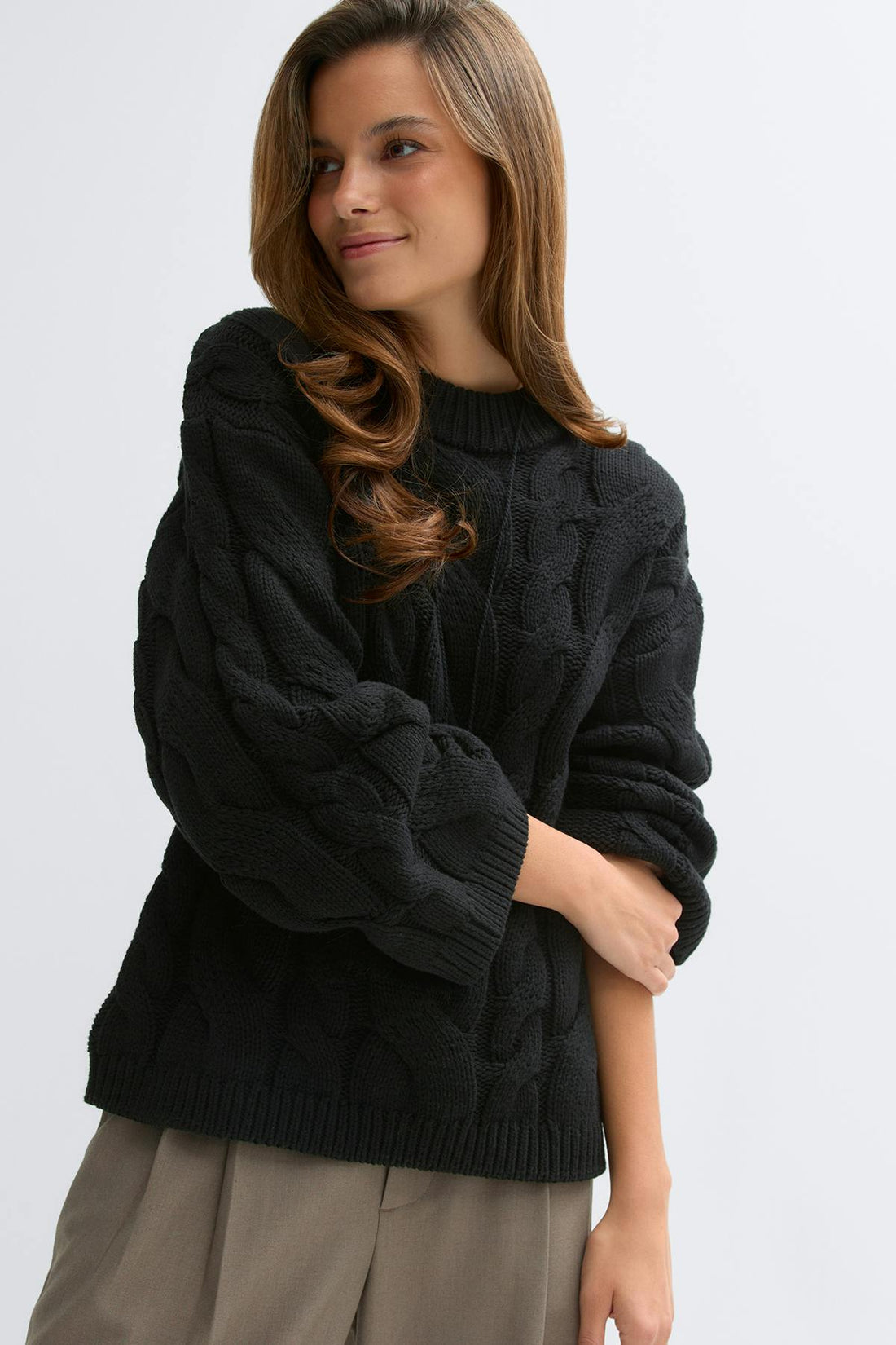 Chunky knitted cable sweater - Noir