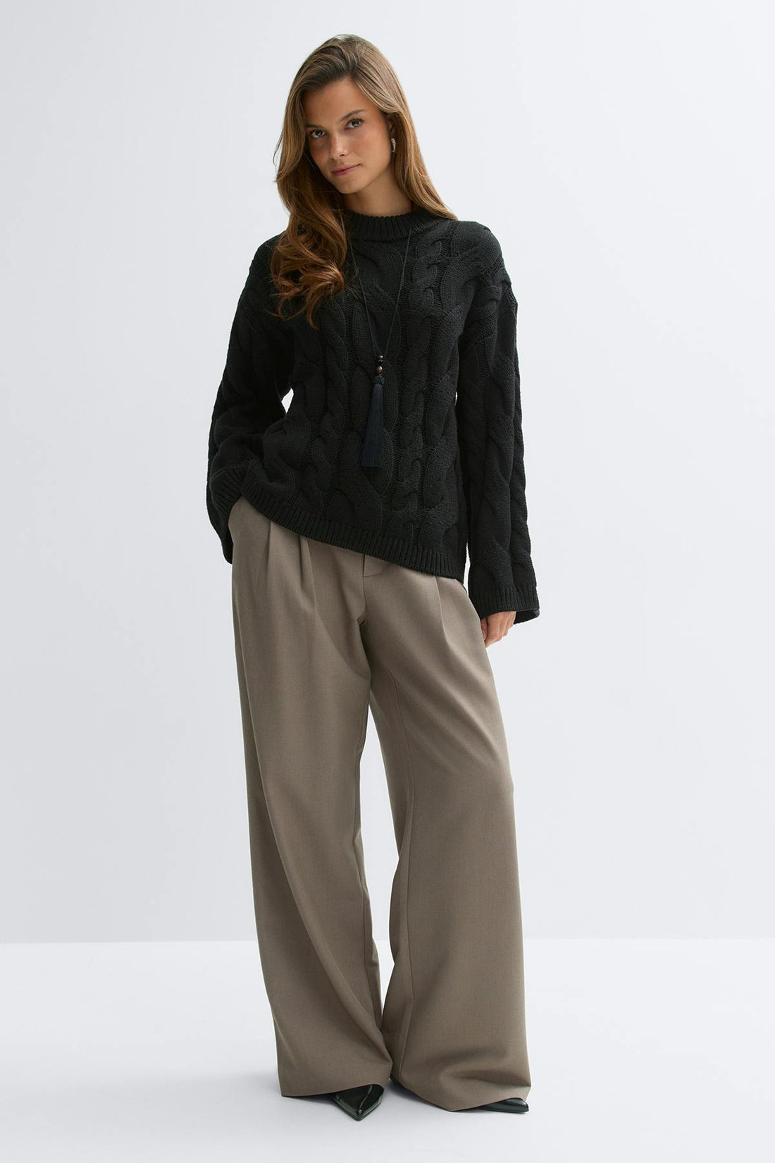 Chunky knitted cable sweater - Noir