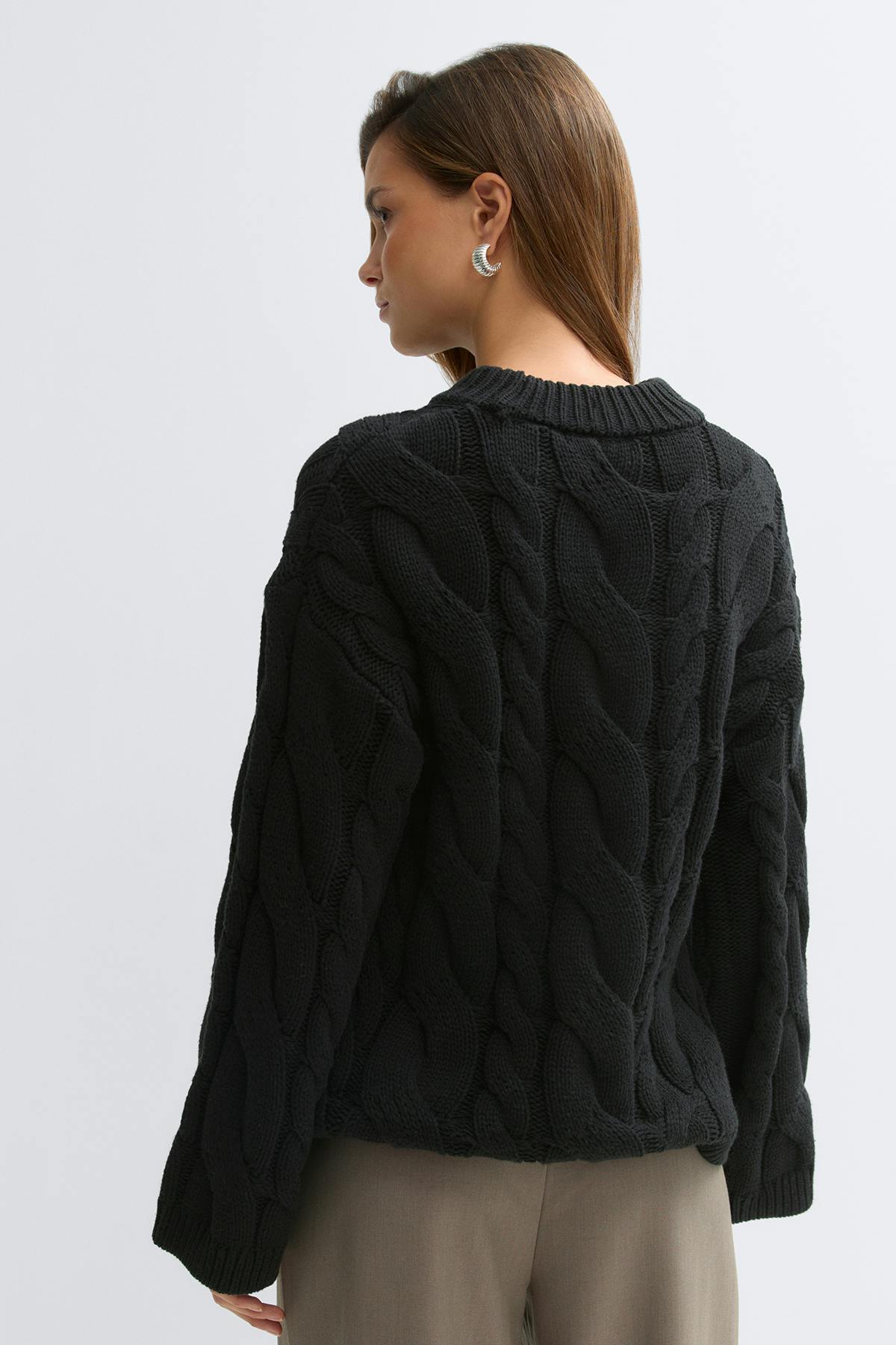 Chunky knitted cable sweater - Noir