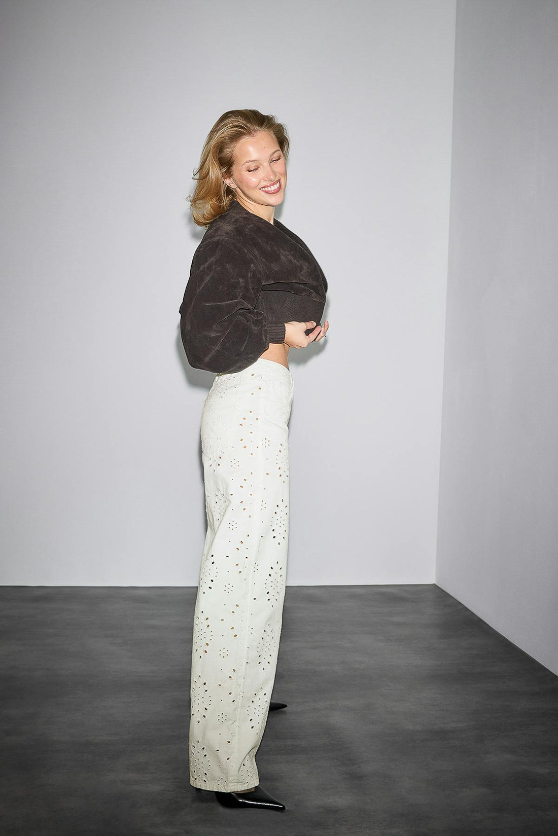 Broderie denim jeans - Blanc cassé