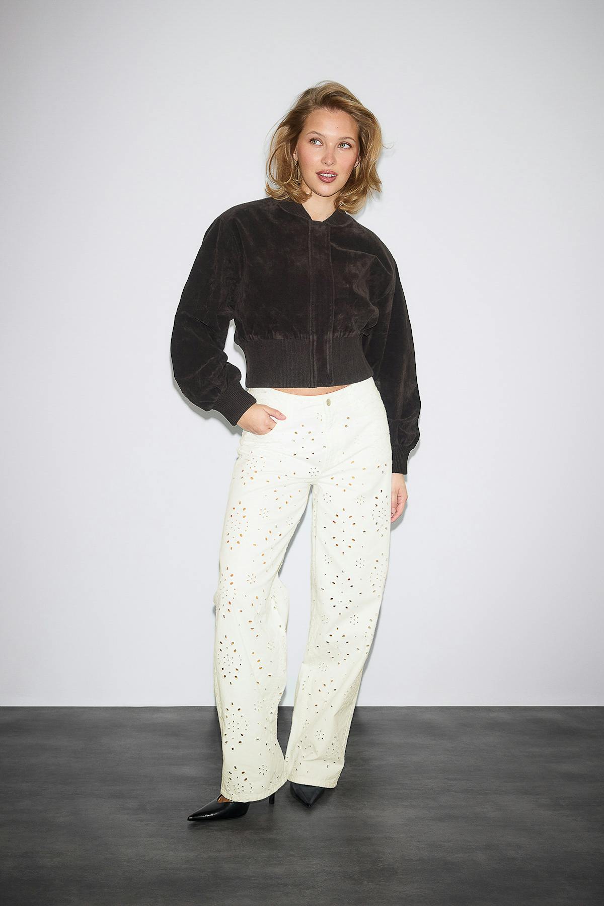 Broderie denim jeans - Blanc cassé