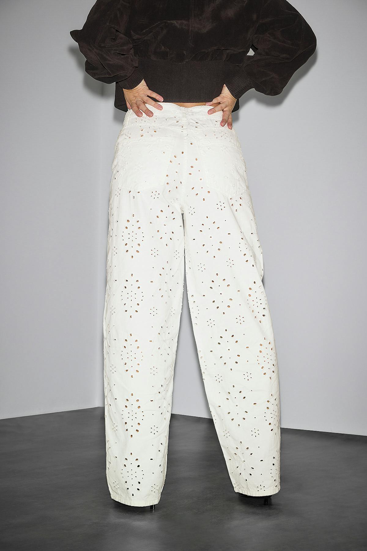 Broderie denim jeans - Blanc cassé