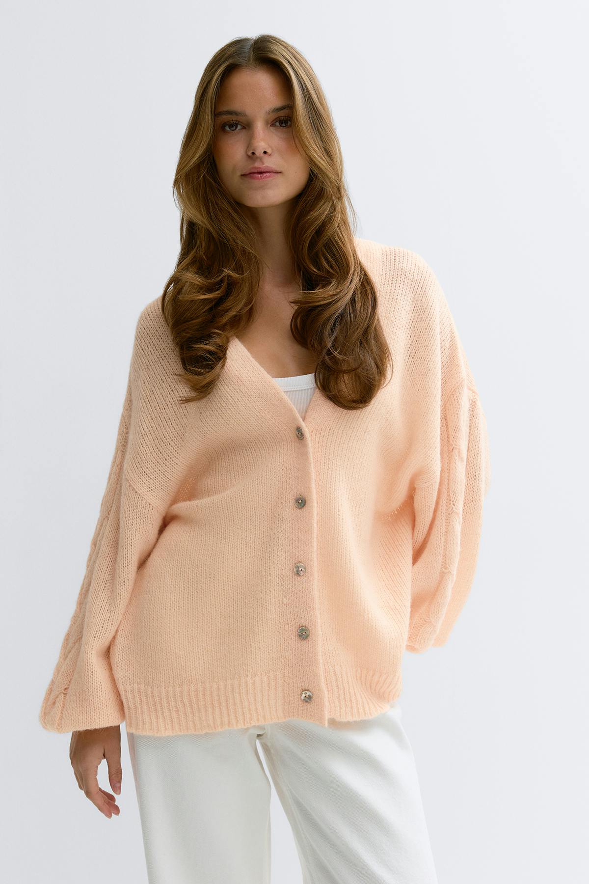 Chunky knitted cardigan - Pale lilac