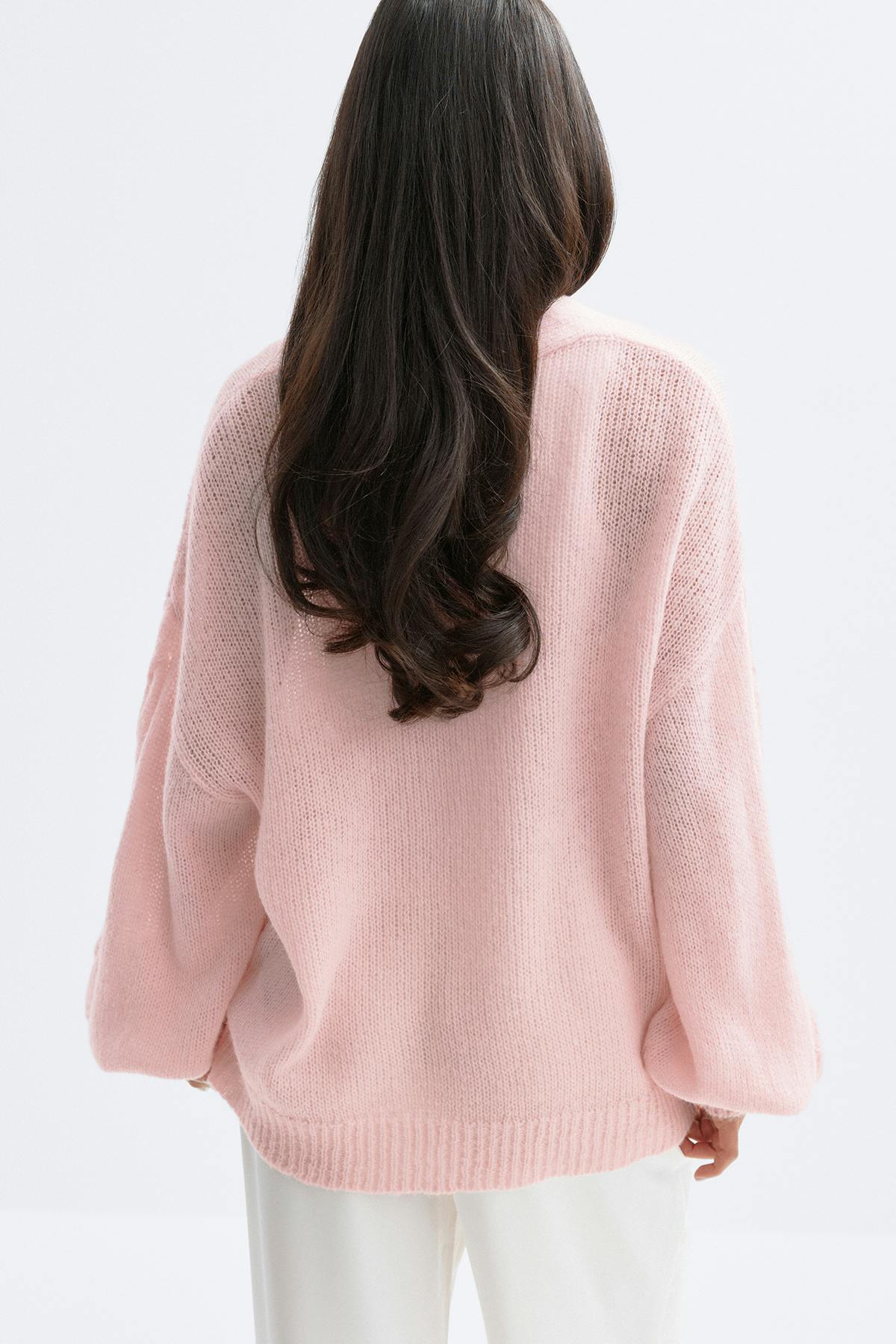 Chunky knitted cardigan - Pink cosmos