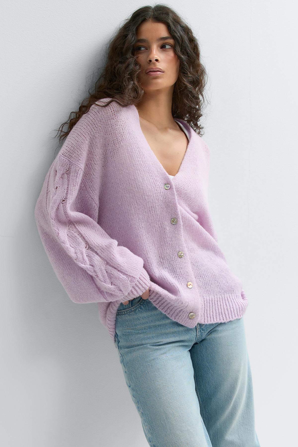 Chunky knitted cardigan - Orchid petal
