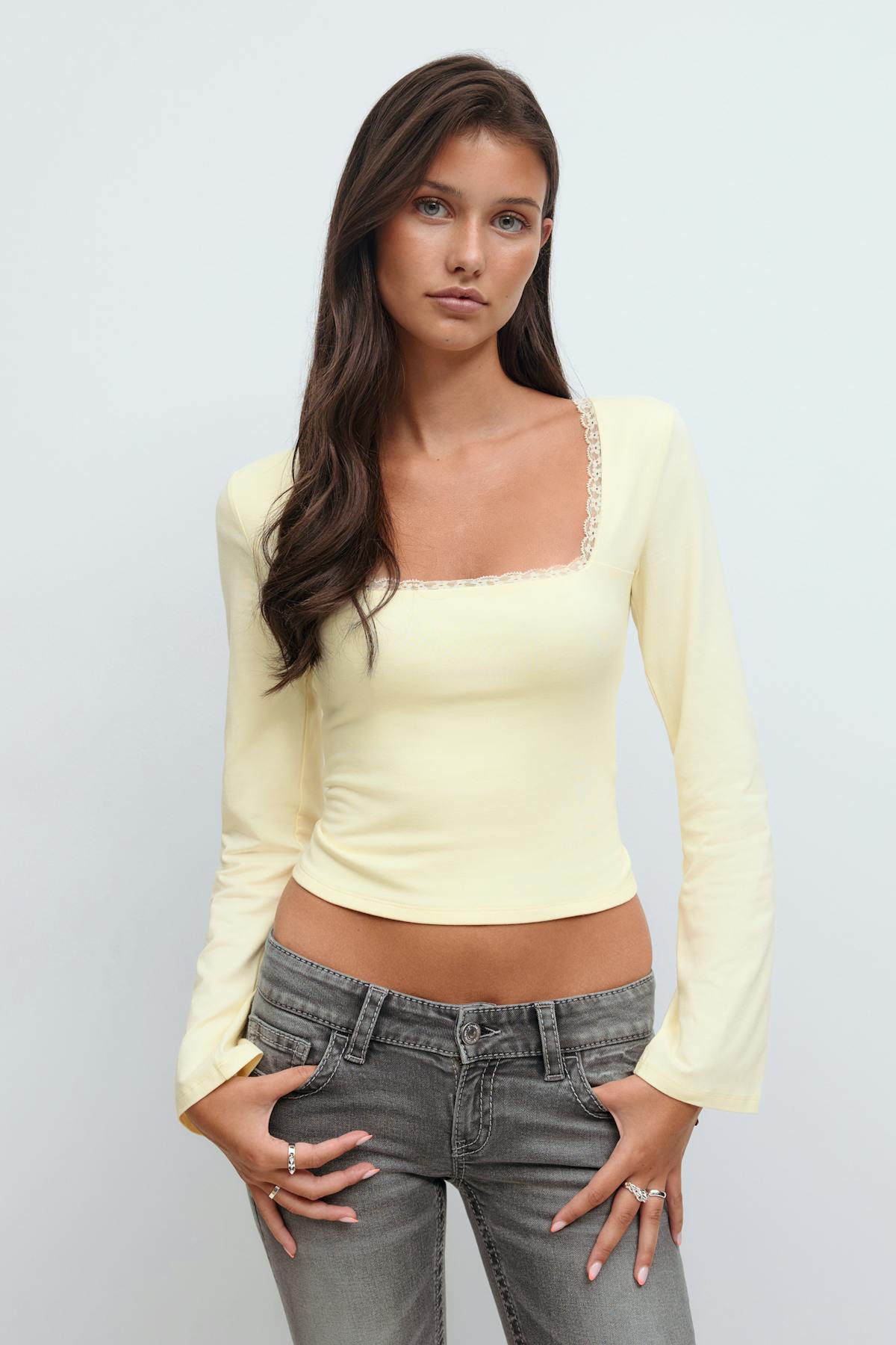 14+ long sleeve lace top - Jaune clair