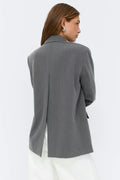 Back high slit blazer - Grey melange