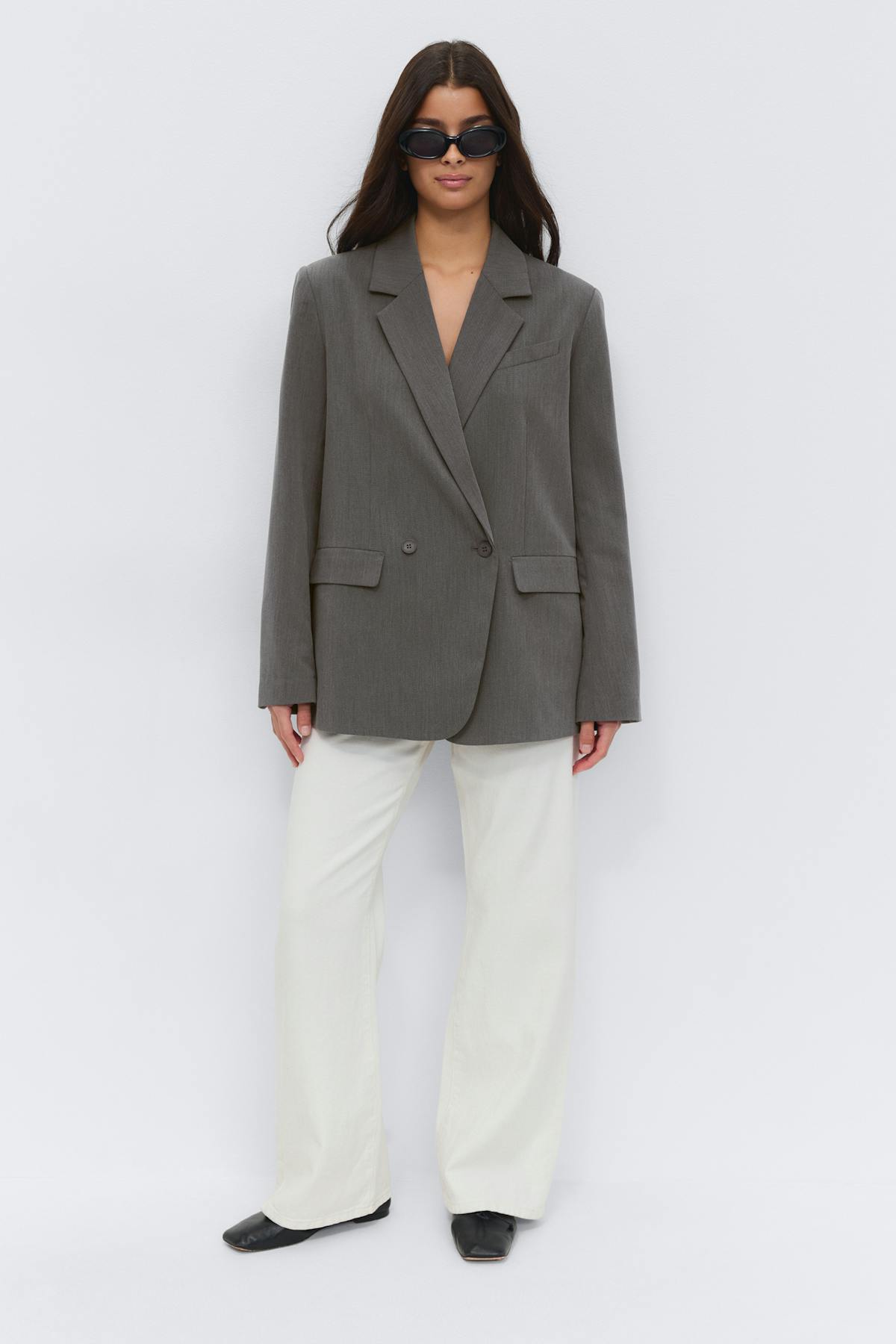 Back high slit blazer - Grey melange