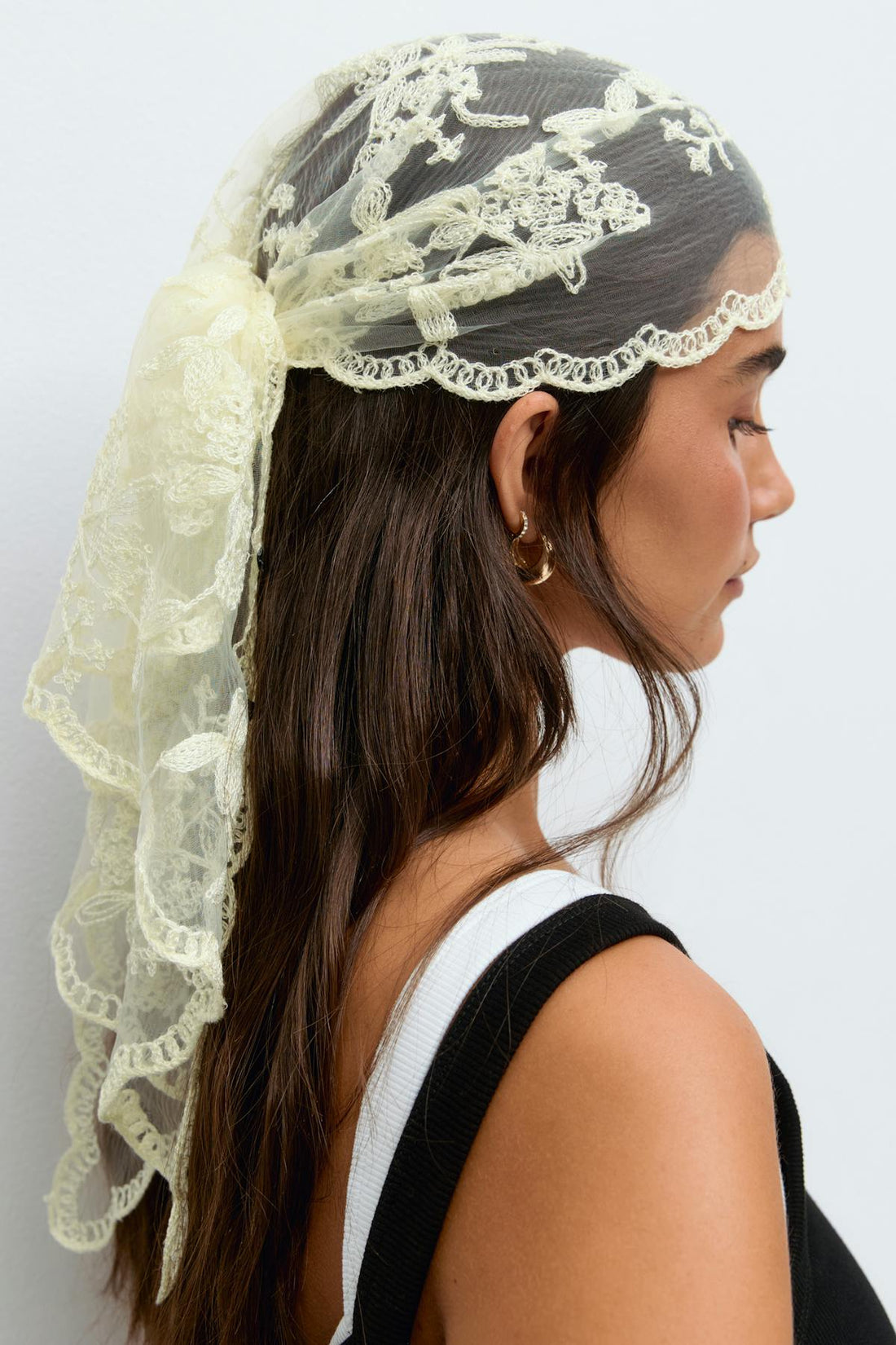 Embroidery lace scarf - Creme